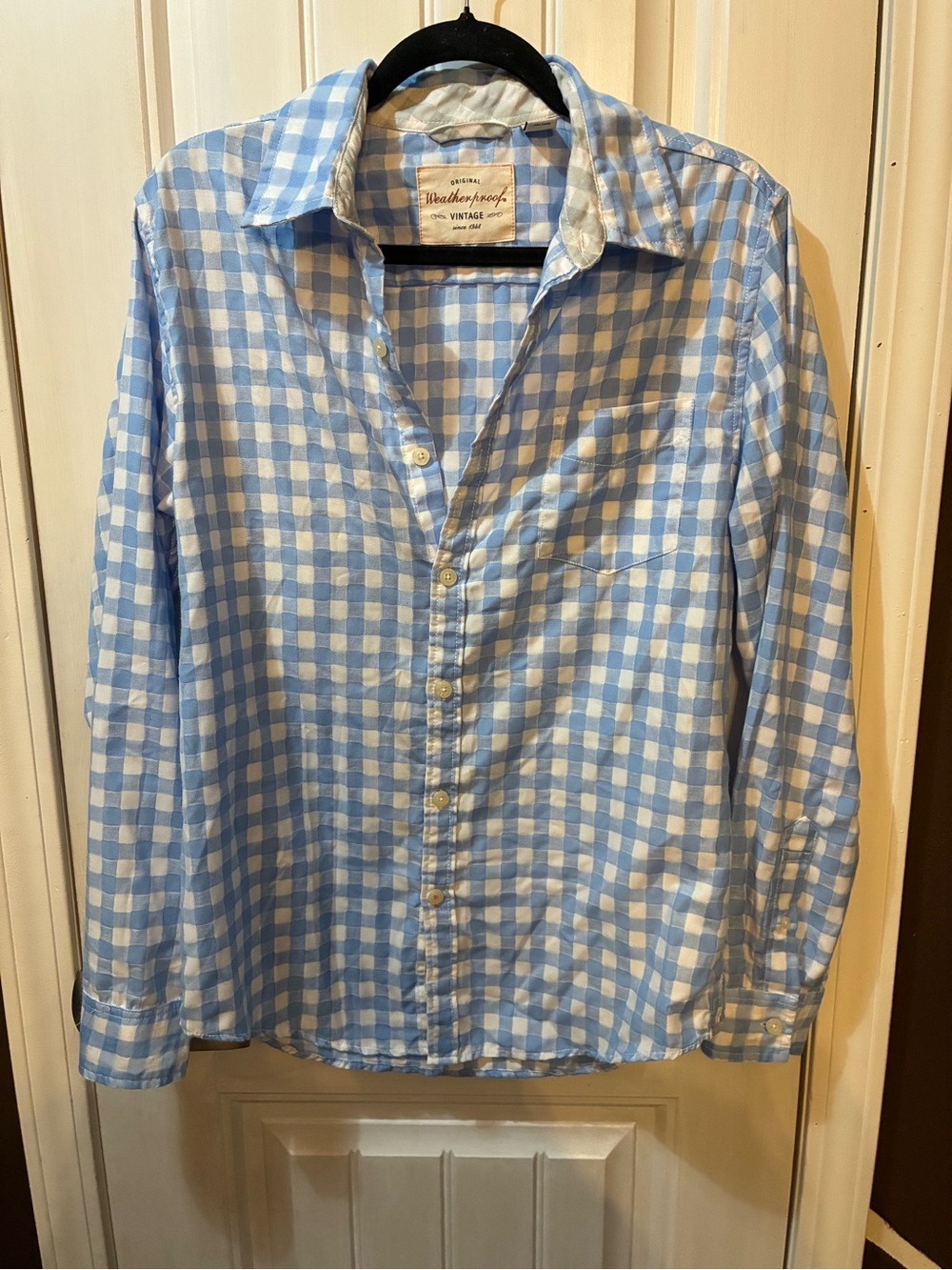 Weatherproof Light Blue and White Gingham Button-Down Shirt